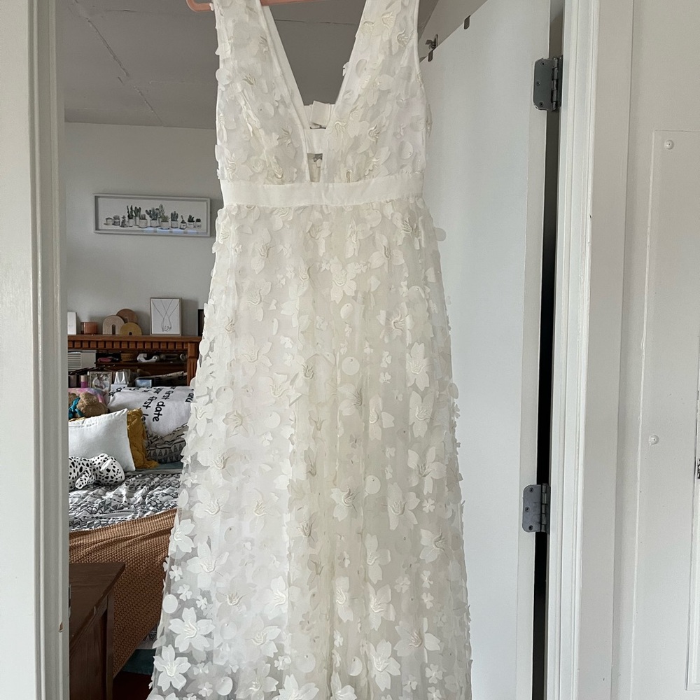 BHLDN Ivory Gown with Floral Details